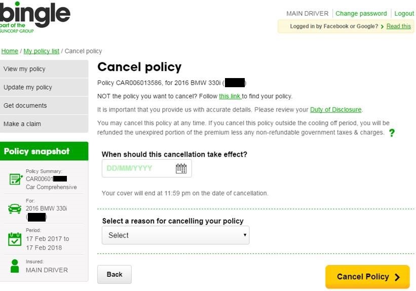 I need to cancel my policy – Bingle Help Centre
